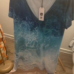 Ocean Wave Print V-Neck Dress